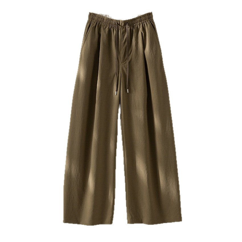 Damen Weite Tunnelzug-Hose mit Elastikbund, geradem Bein und Eingrifftaschen Drune