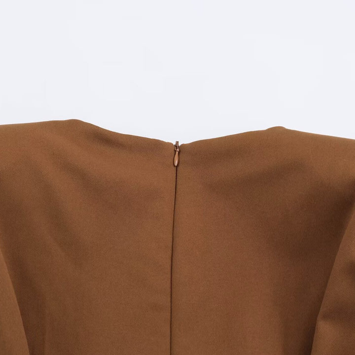 Damen A-Linien Midikleid mit High-Low-Saum, geraffter Taille und langen Ärmeln Drune