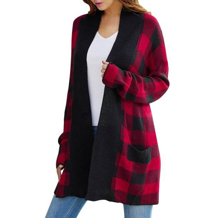 Damen Lässiger Cardigan mit karierter Struktur und offenen Fronten Drune