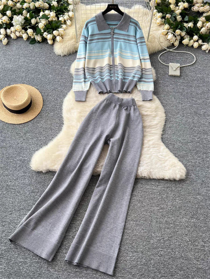 Damen modisches Freizeit-Loungewear-Set mit Reißverschluss und breitem Bein Drune