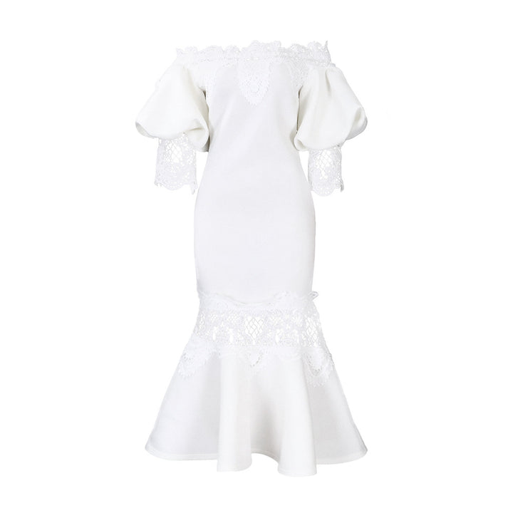 Damen Spitzenkleid im eleganten Meerjungfrauenschnitt mit voluminösen Ärmeln Drune