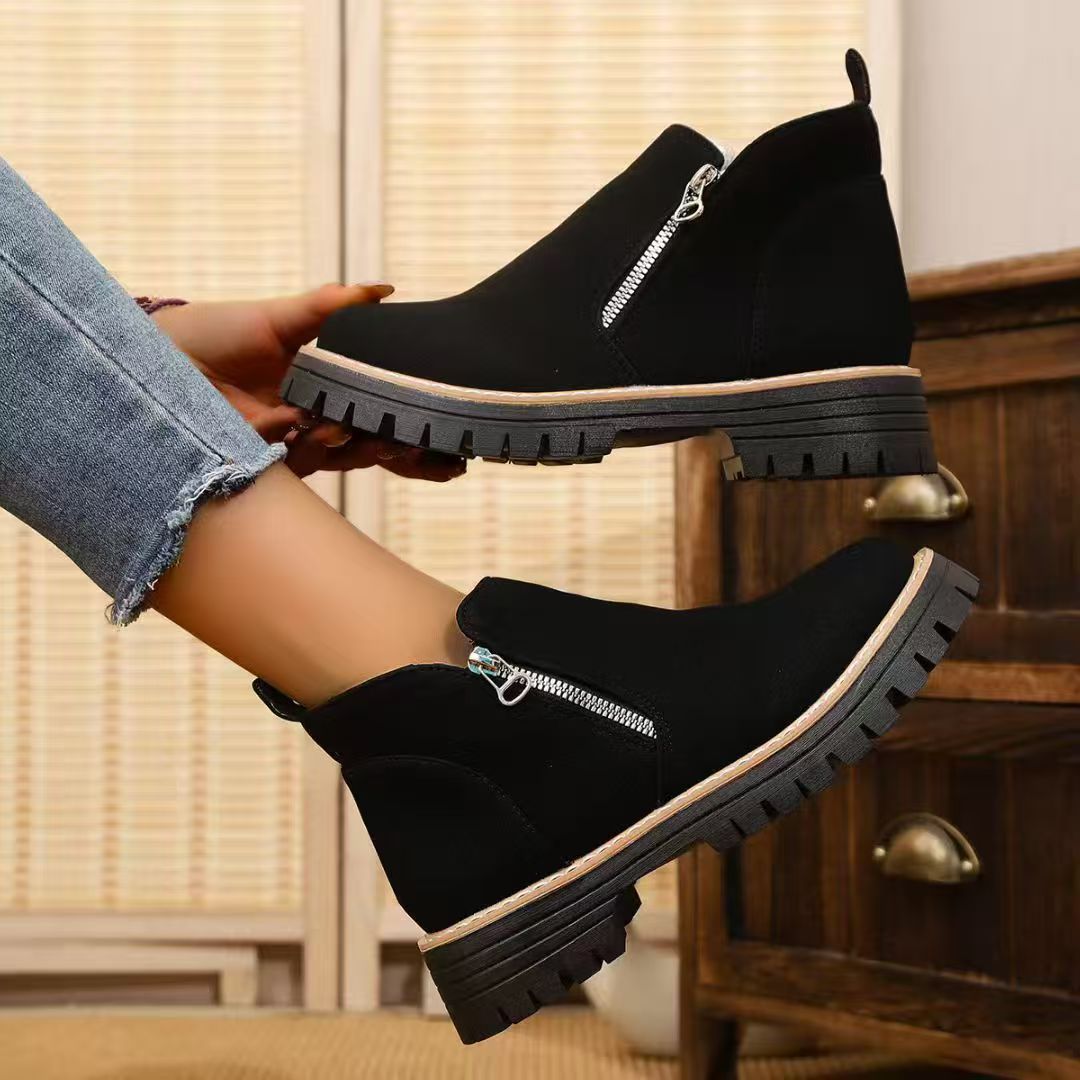 Damen Warme Chelsea-inspirierte Stiefelette mit seitlichem Reißverschluss und grober Profilsohle Drune