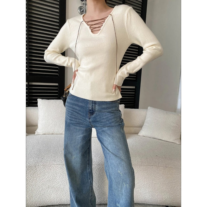 Damen Langarmshirt mit modischem Schnürdesign Drune