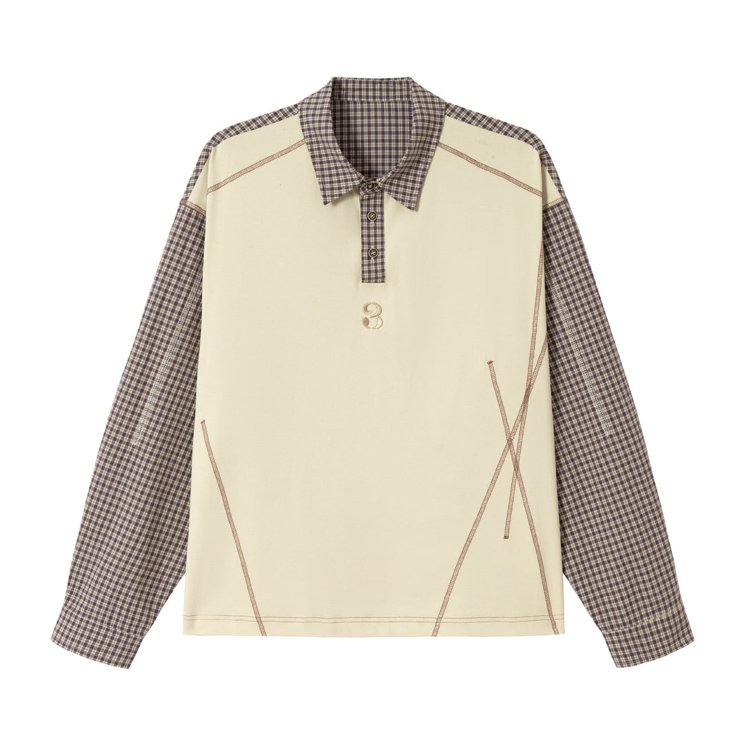 Herren Longsleeve-Polohemd mit Karoärmeln und Kontrastpanel Drune