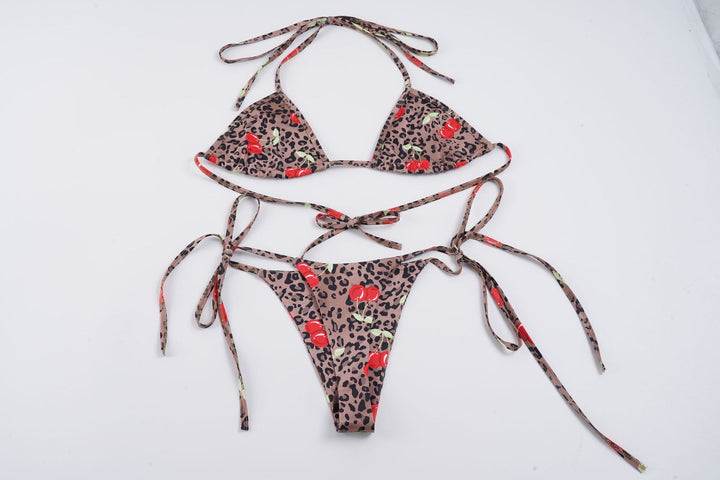 Damen trendiger Bikini mit floralem Leopardenmuster und anpassbaren Trägern Drune