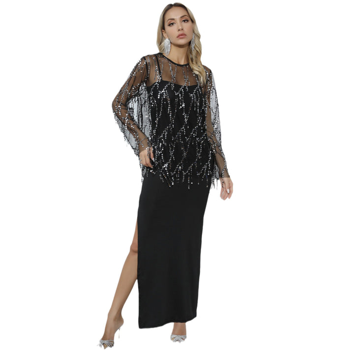 Damen Abendkleid mit transparentem Pailletten-Mesh und schlankem Maxirock Drune