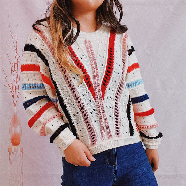Damen lässiger Strickpullover mit modernem Farbverlauf und einzigartiger Lochstruktur Drune