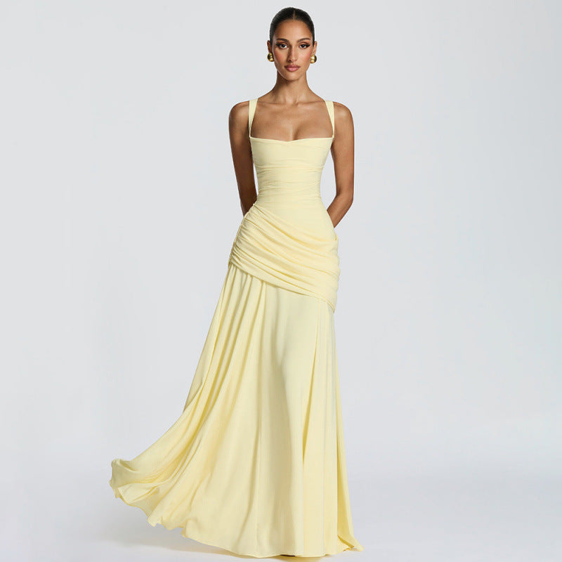 Damen Maxikleid mit dekorativen Rüschendetails und eleganter Taillierung Drune