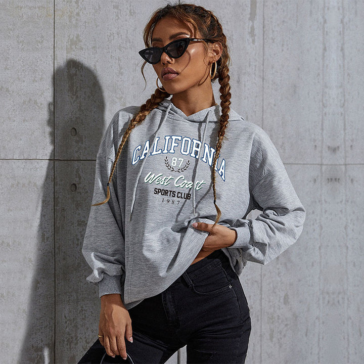 Damen Relaxed-Fit Hoodie mit Collegestyle-Frontprint und Kängurutasche Drune
