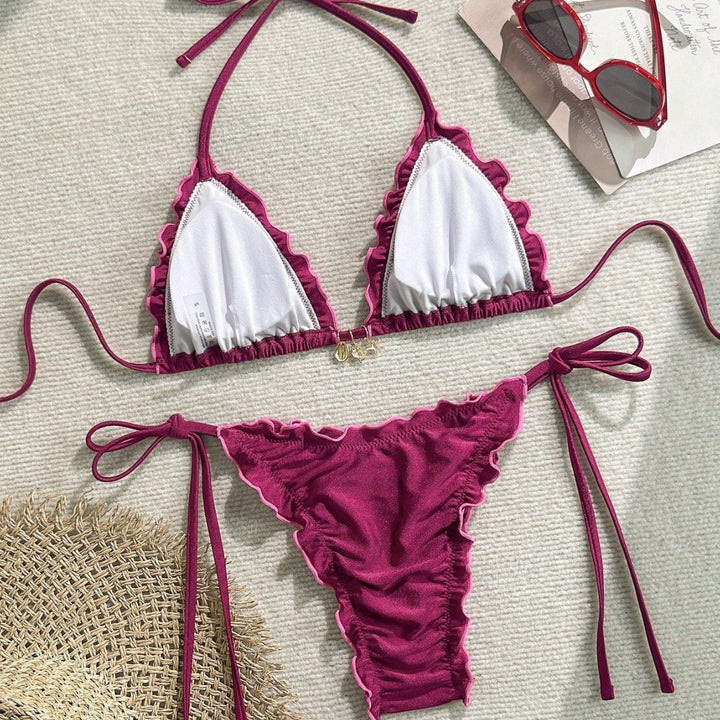 Damen Triangel-Bikini mit Rüschendesign und verstellbaren Trägern Drune