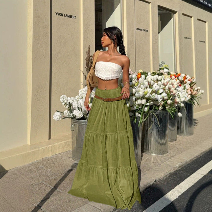 Damen Maxirock im lässigen Boho-Stil mit voluminösen Stufen Drune