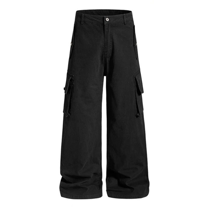 Damen Weite Cargo-Culotte-Hose im Vintage-Wash mit hoher Taille und Mehrfachtaschen Drune