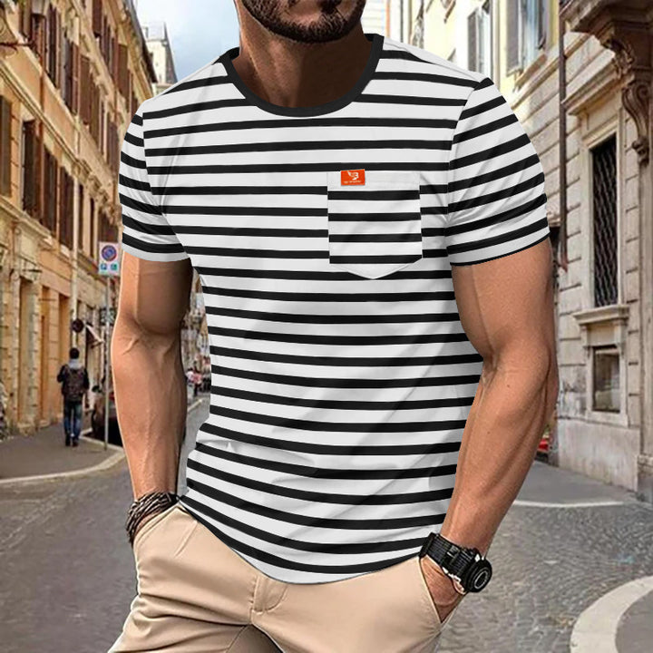 Herren nan maritim inspiriertes Streifen-T-Shirt mit Brusttasche und Slub-Jersey Drune