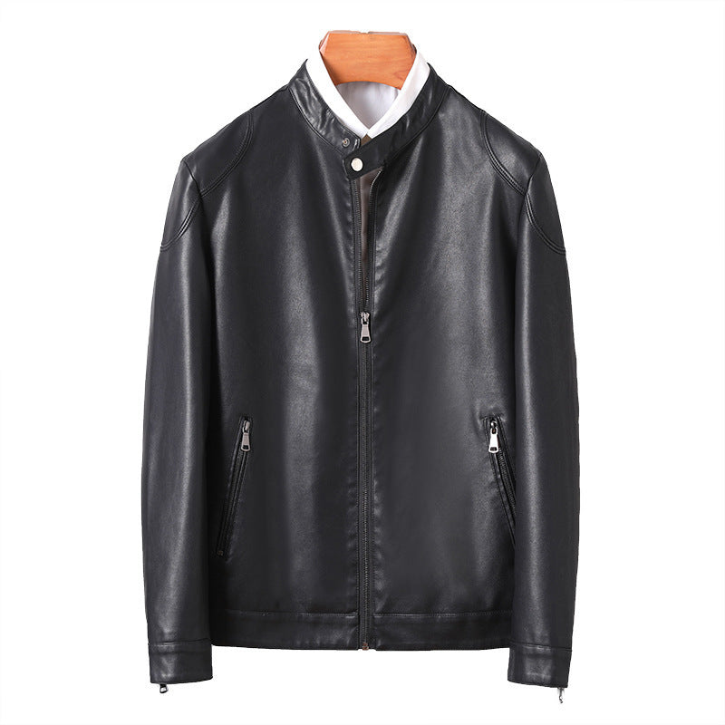 Herren Minimalistisches Kunstleder-Blouson mit Stehkragen und seitlichen Reißverschlusstaschen Drune