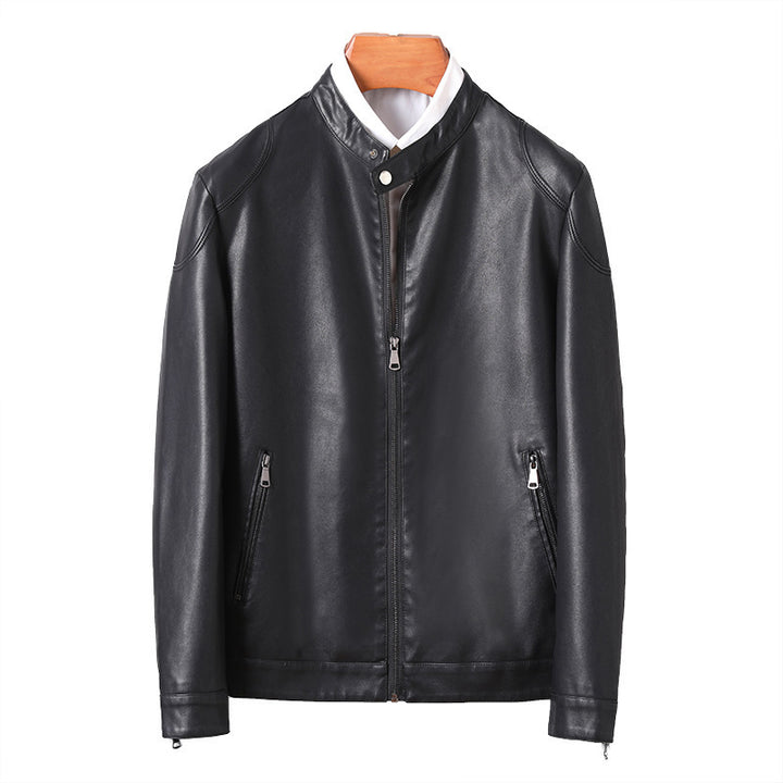 Herren Minimalistisches Kunstleder-Blouson mit Stehkragen und seitlichen Reißverschlusstaschen Drune