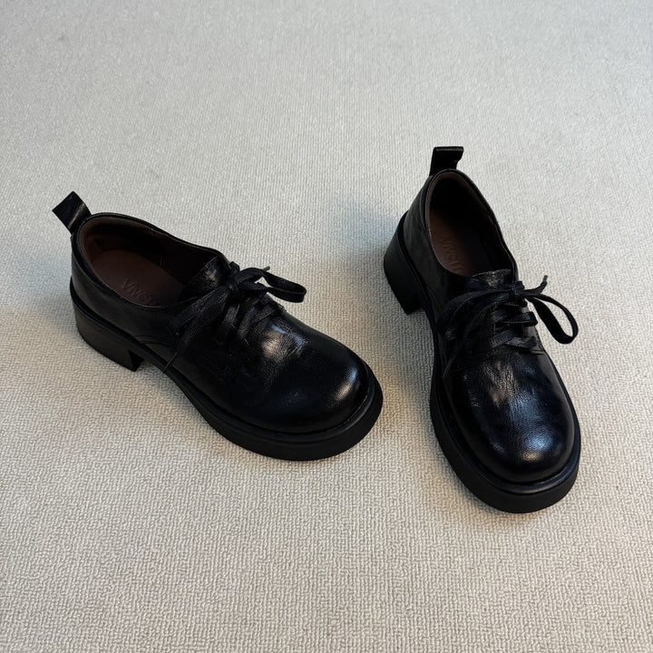Damen Klassische Schnürschuhe mit robustem Plateau und eleganter Lederoberfläche Drune