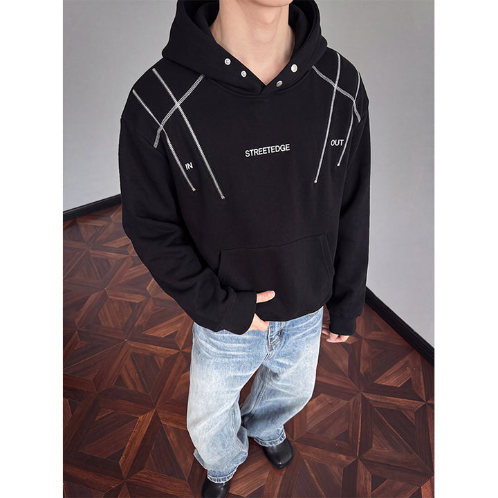 Herren Streetwear-Kapuzenpullover mit Nietenösen und Kontrastkordeln Drune
