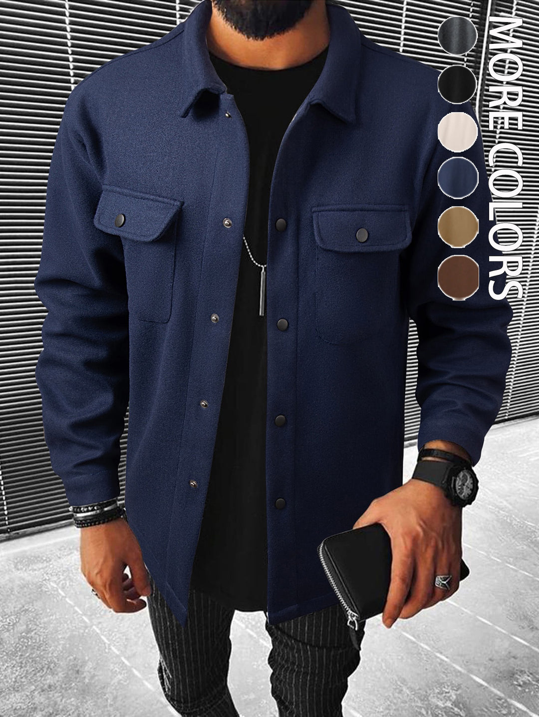 Herren nan Hemdenjacke aus Wollmix mit Druckknöpfen und Pattentaschen Drune