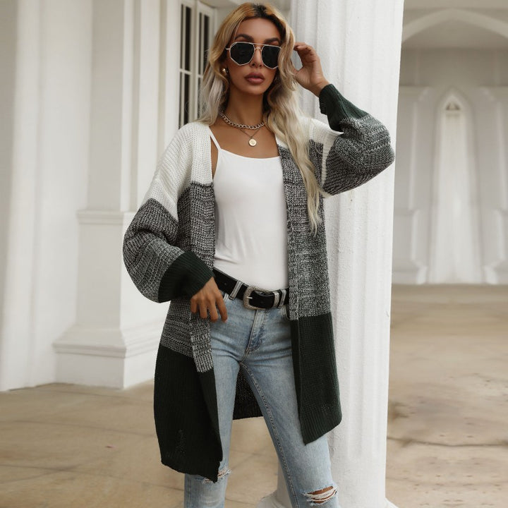 Damen Longline-Cardigan grobgestrickt mit Colorblock und offener Front Drune