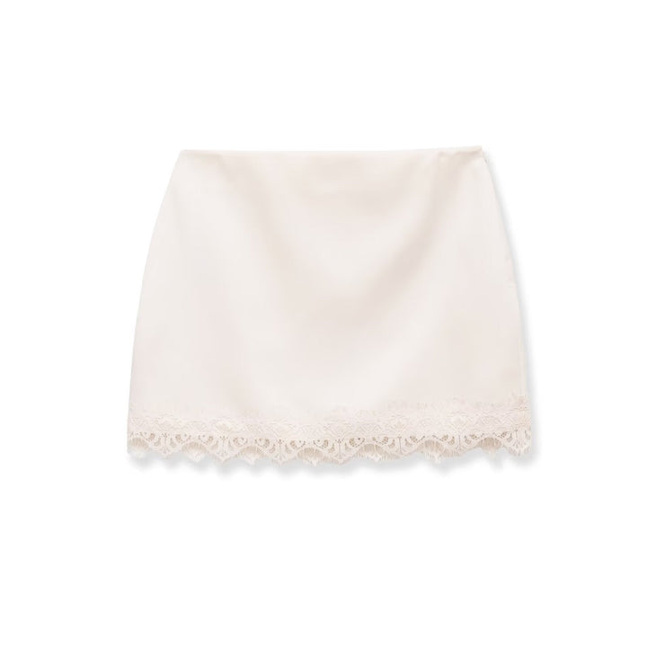 Damen eleganter Rock mit Spitzenbesatz und strukturiertem Gewebe Drune