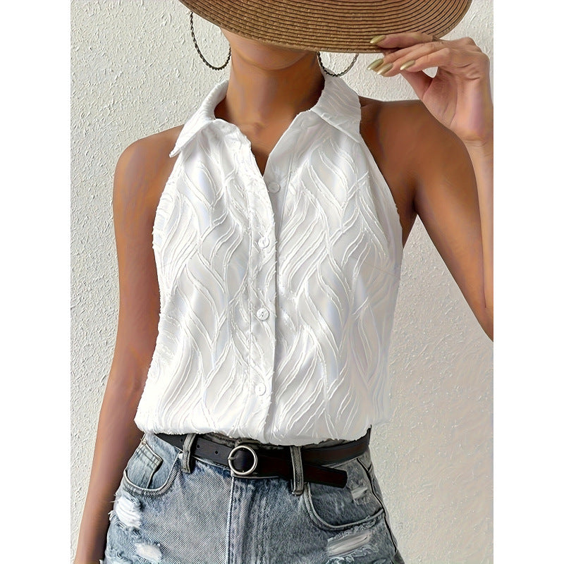 Damen ärmelloses Blusenshirt mit eleganter Struktur Drune