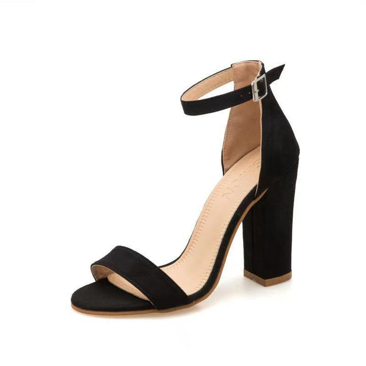 Damen elegante High Heel Sandalen mit breitem Riemen und Blockabsatz Drune