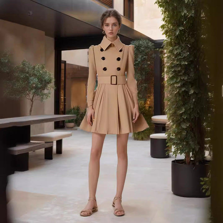 Damen eleganter Trenchcoat mit ausgestelltem Schnitt und französischem Kragen Drune