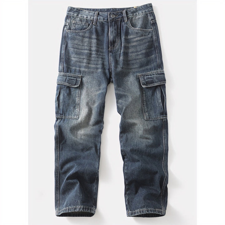 Herren Cargo-Jeans mit aufgesetzten Beintaschen und Used-Waschung Drune