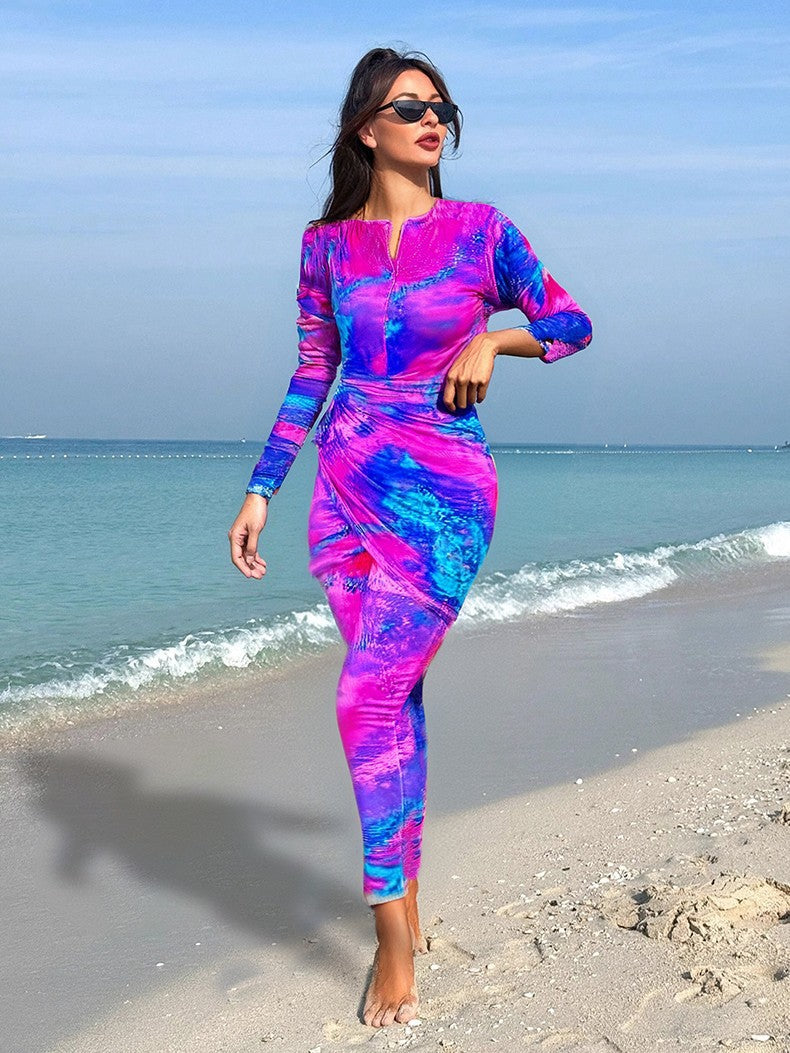 Damen Sportlicher Langarm-Badeanzug mit figurformendem Design Drune