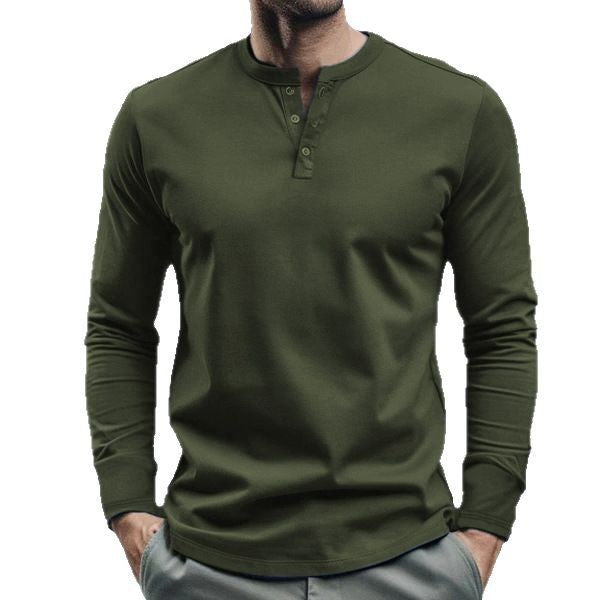 Herren nan langärmeliges Henley-Longsleeve mit Stehkragen, 3-Knopfleiste und elastischem Baumwollstretch Drune