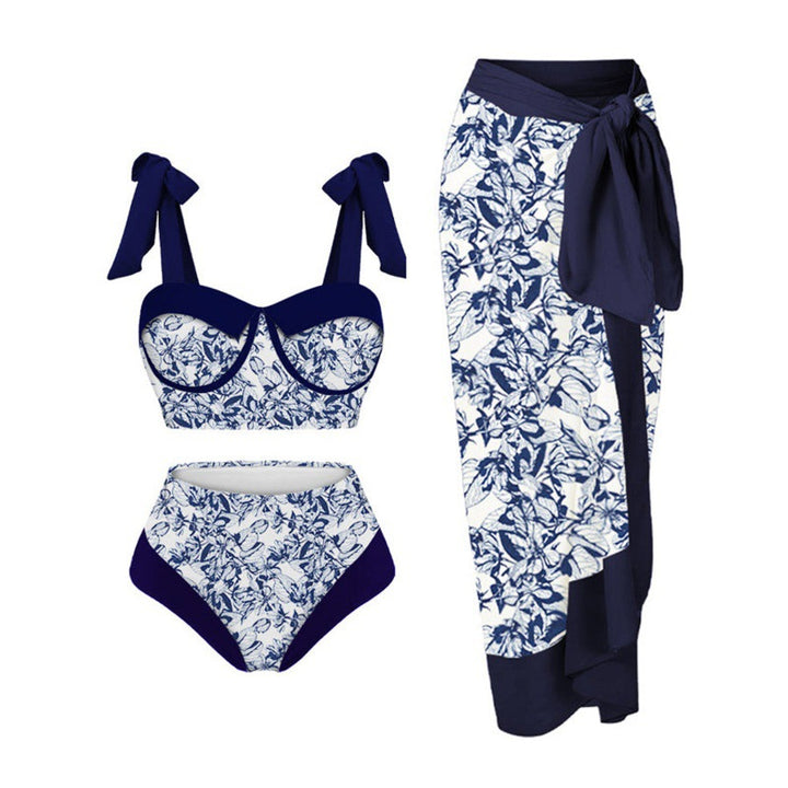 Damen Bikini-Set mit floralem Design und elegantem Überrock Drune