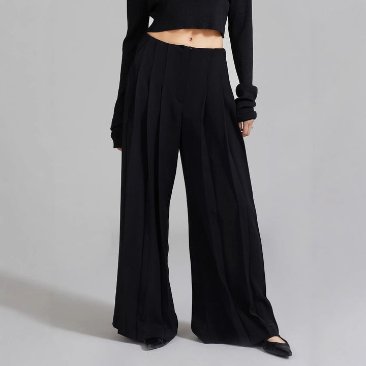 Damen weite Plissee-Hose mit hohem Bund Drune