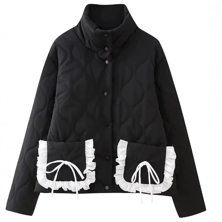 Damen gesteppte Kurzjacke mit Stehkragen und Volant‑Taschen Drune