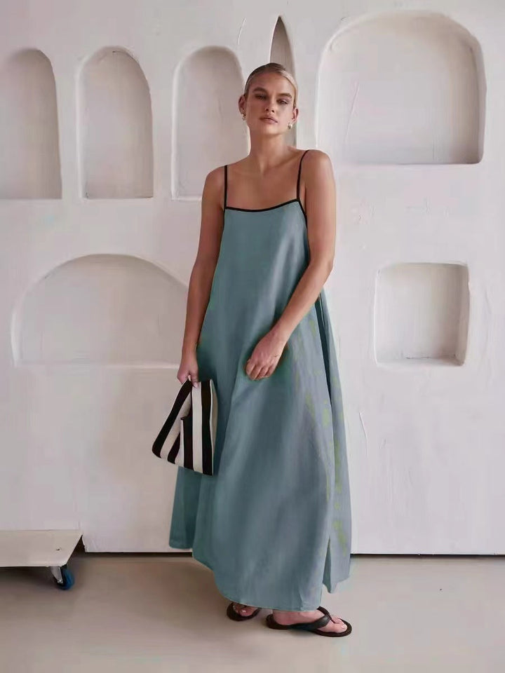 Damen Sommerliches Maxikleid mit schmalen Spaghettiträgern und fließendem Schnitt Drune