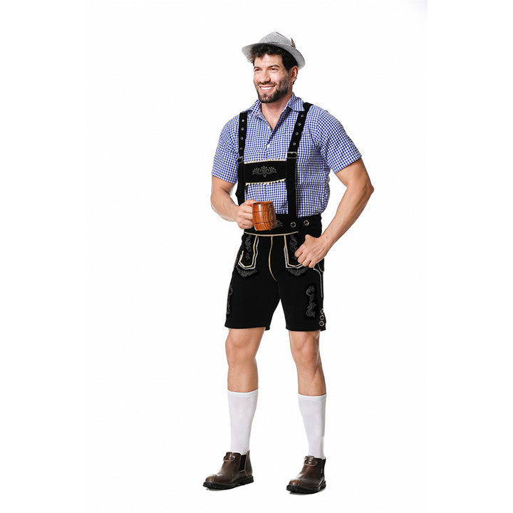 Herren nan bayerisches Trachten-Set Kniebundhose mit besticktem Vorderspiegel und verstellbaren Hosenträgern Drune