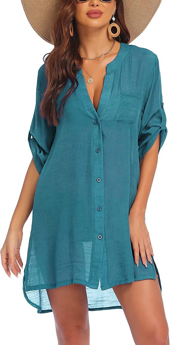 Damen lässiges Leinenhemd Kleid Drune