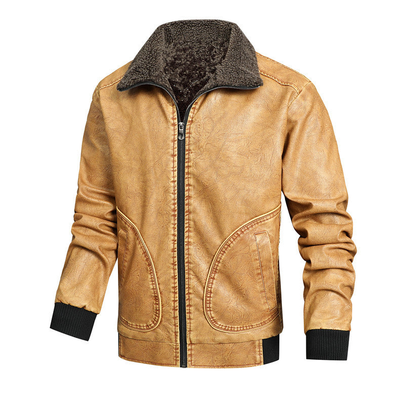 Herren Vintage-Bomberjacke aus Kunstleder mit Sherpa-Innenfutter und Rippbündchen Drune