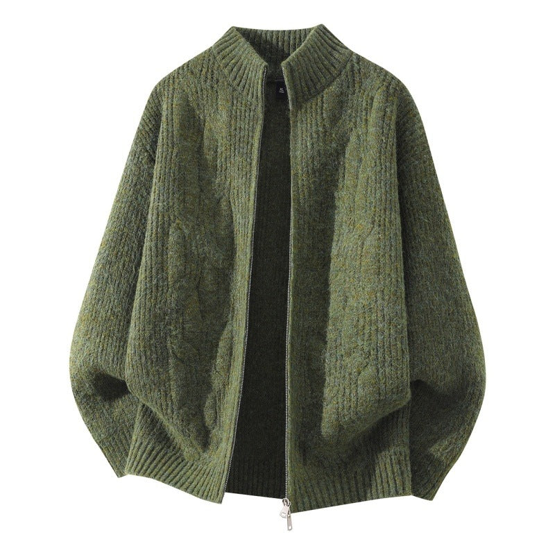 Damen Weicher Oversize‑Zopfmuster‑Cardigan mit Stehkragen & Zwei‑Wege‑Reißverschluss Drune