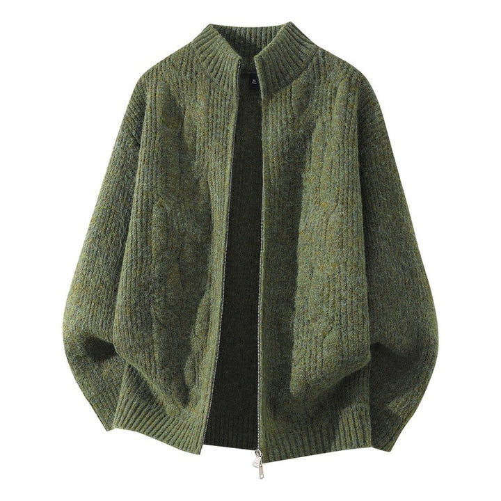Damen Weicher Oversize‑Zopfmuster‑Cardigan mit Stehkragen & Zwei‑Wege‑Reißverschluss Drune