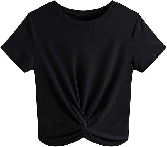 Damen Kurzarm T-Shirt mit Knoten und elastischem Stoff Drune