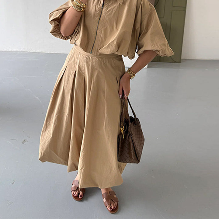 Damen Taillierter A-Linien-Midirock mit Kellerfalten & hoher Taille Drune