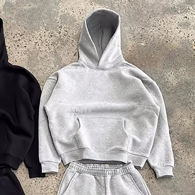 Herren nan urbaner Boxy-Hoodie mit verkürztem Rumpf, überschnittener Schulter und weichem Fleece-Innenfutter Drune