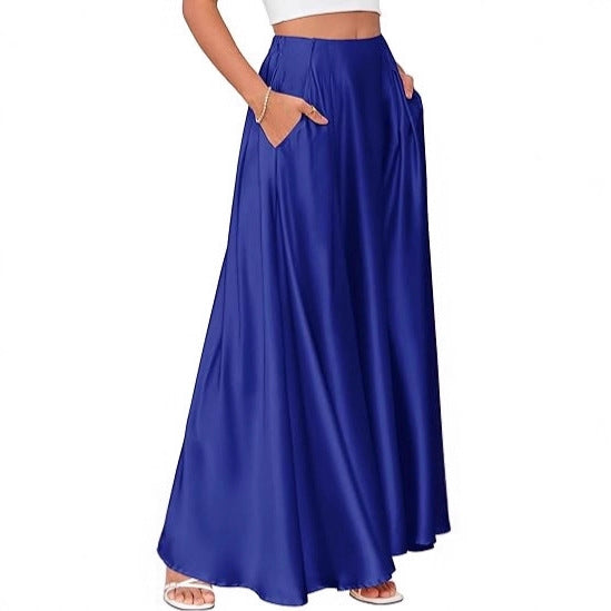 Damen Maxirock mit Taschen und taillenbetontem hoher Bund aus fließendem Chiffon Drune