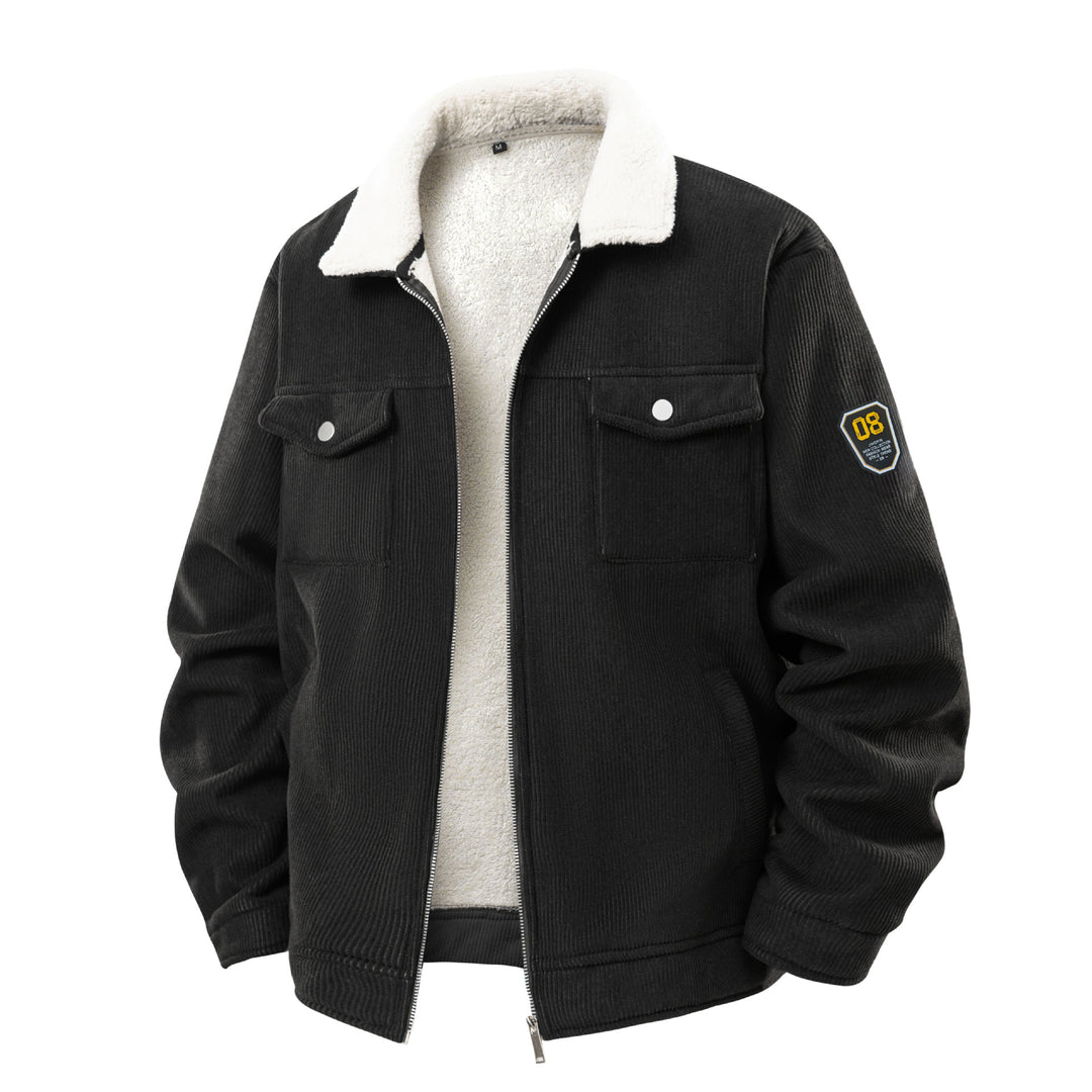 Herren  Corduroy Sherpa-Mantel mit durchgehendem Reißverschluss, Klappbrusttaschen und Badge-Ärmeln Drune