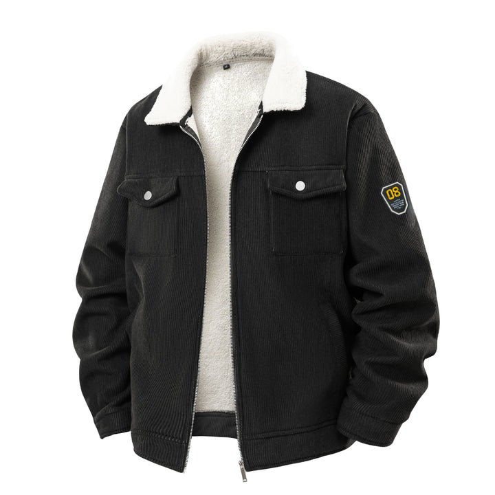 Herren  Corduroy Sherpa-Mantel mit durchgehendem Reißverschluss, Klappbrusttaschen und Badge-Ärmeln Drune