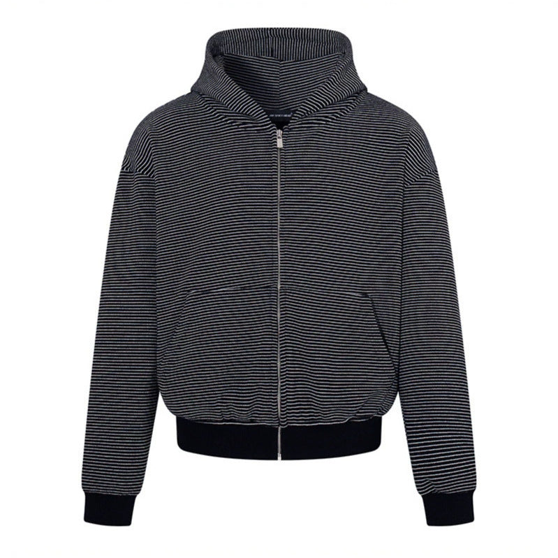 Damen Feinringel-Zipjacke mit hohem Stehkragen, Kängurutaschen und elastischem Saum Drune