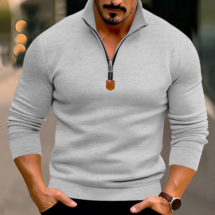 Herren nan schmal geschnittener Feinstrickpullover mit kurzem Reißverschluss, formenden Nähten und Stretchbund Drune
