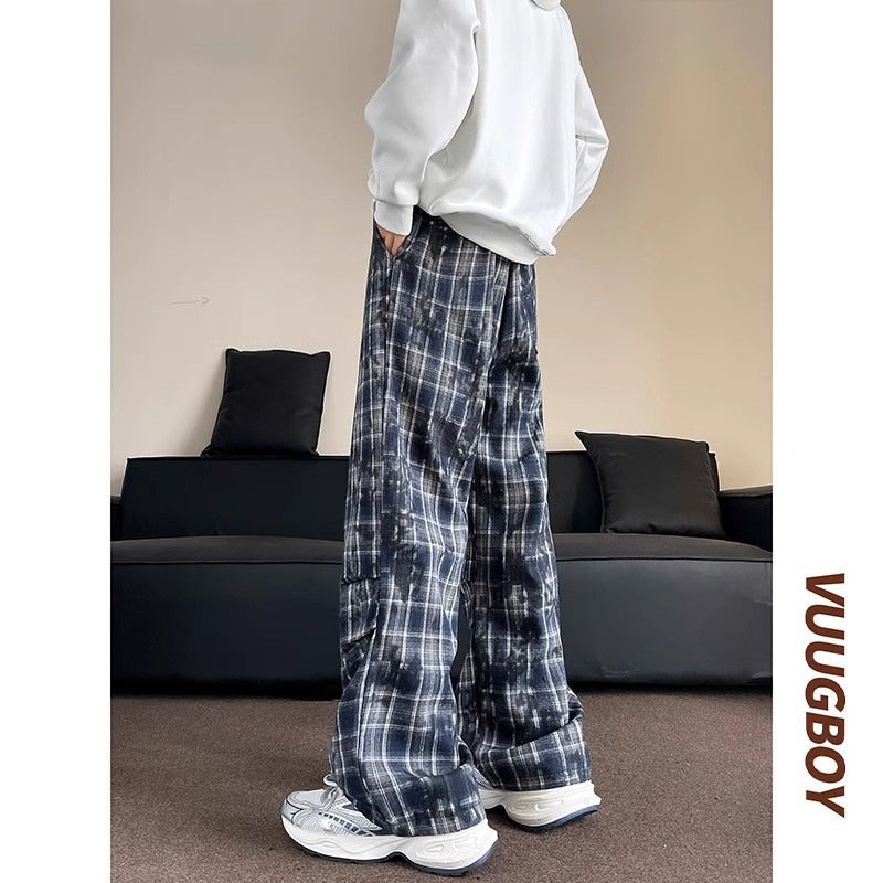 Herren weite karierte Flanellhose mit Kordelzug im Baggy-Schnitt Drune