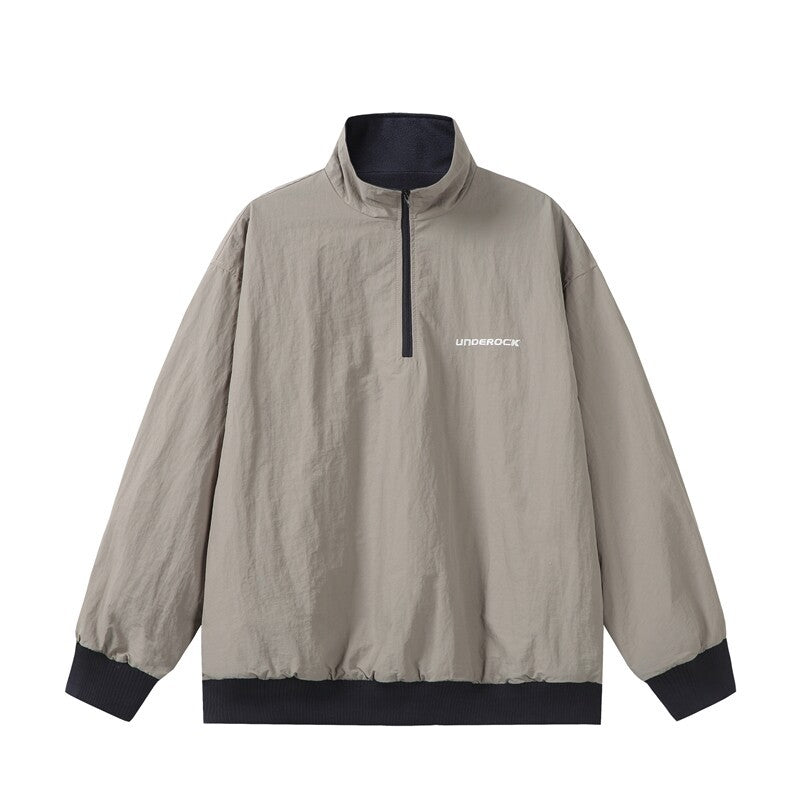 Unisex Oversize Windbreaker-Pullover mit halbem Reißverschluss und geripptem Saum Drune