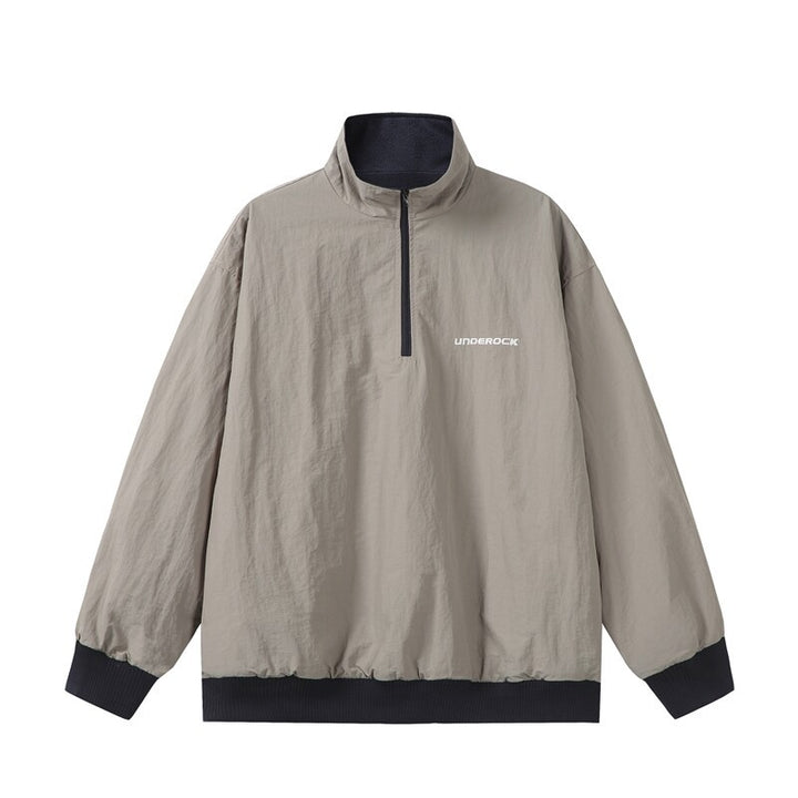 Unisex Oversize Windbreaker-Pullover mit halbem Reißverschluss und geripptem Saum Drune